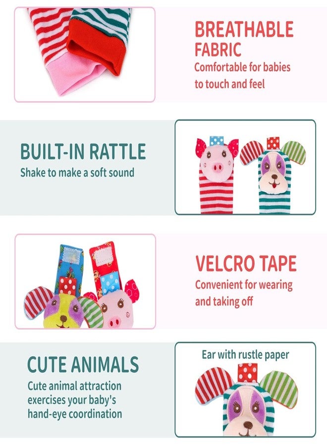 BeFunky Wrist Rattles, Toys Rattles Socks for Babies, Baby Socks Soft Sensory Toys for Babies Birth Birthday, Baby Essential Gifts for 0-3, 0-6, 3-6, 6-12 Months (Pack of 4) Piggy + Doggy - Image 5